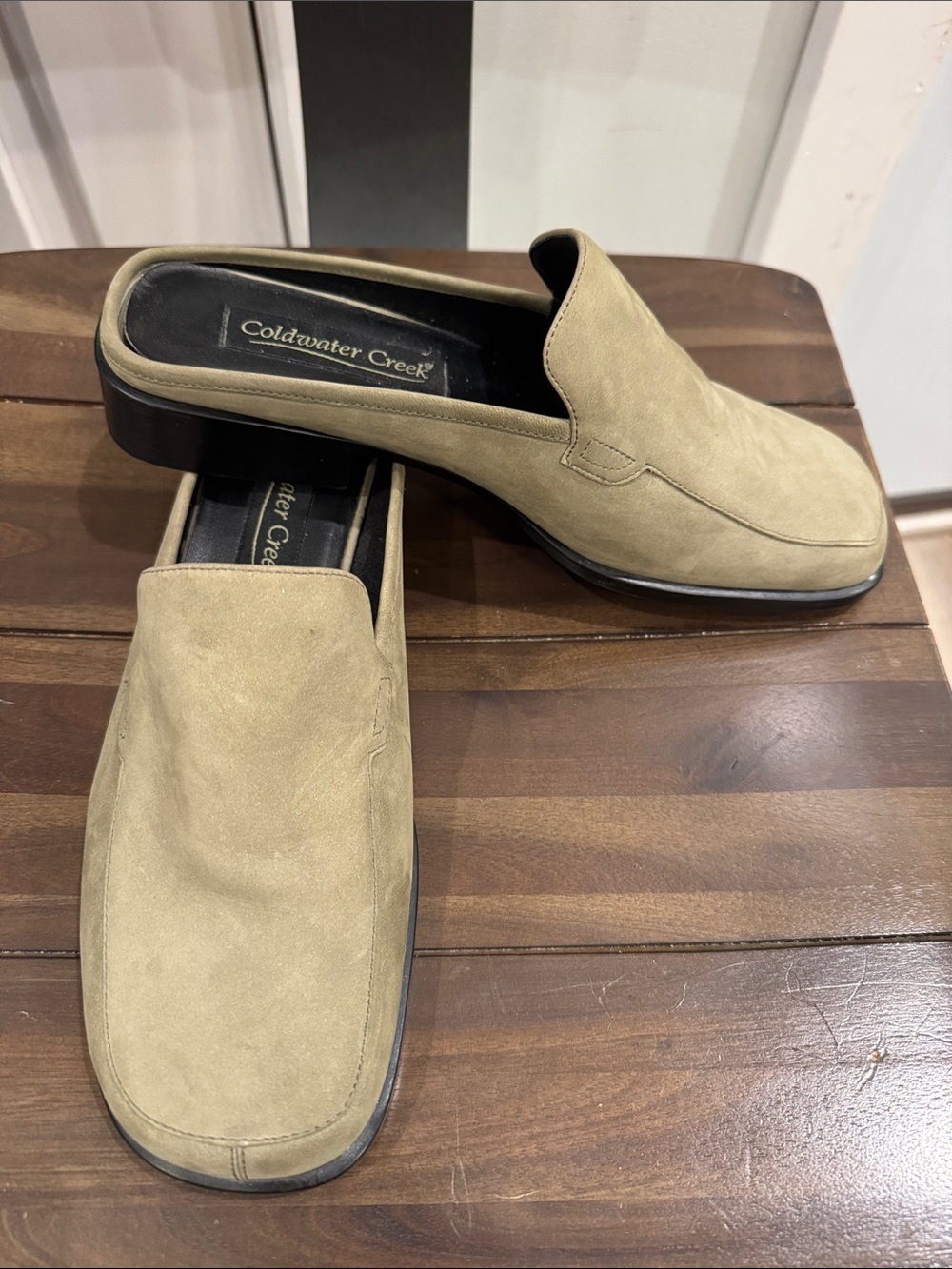 Coldwater Creek Women’s Sage Green Nubuck Leather Slip-On Mule Loafers
